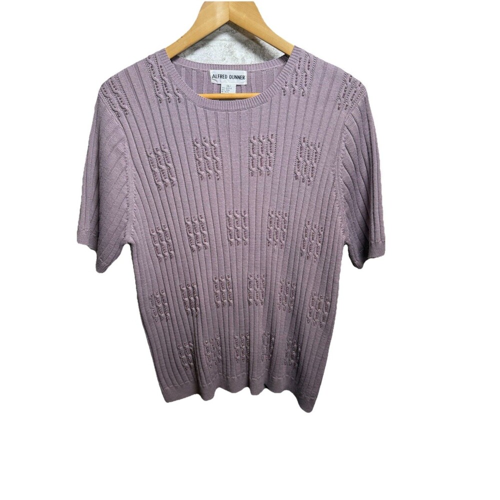 Alfred DUNNER  Lilac  Knit Beaded Women's Top XL Vintage Grandma Chic
